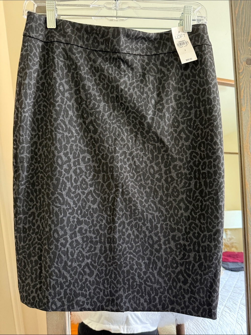 LOFT Black and Gray Leopard Print Pencil Skirt